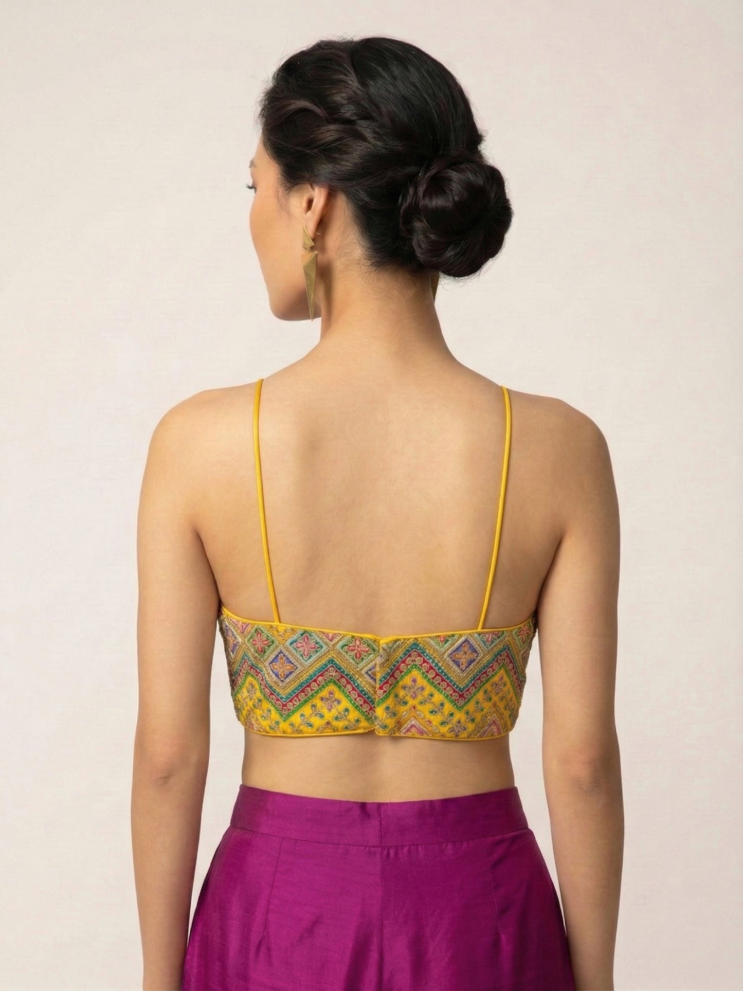 Embroidered Yellow Saree Blouse