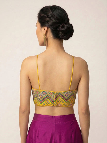 Embroidered Yellow Saree Blouse