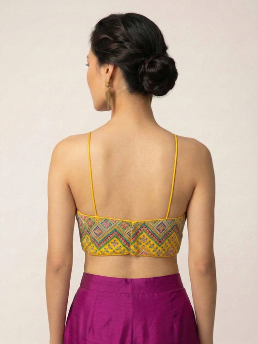 Embroidered Yellow Saree Blouse