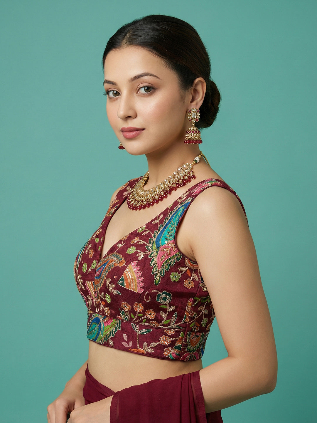 Designer Maroon Embroidered Saree Blouse