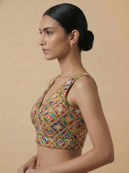 Viraasat Mustard Embroidered Designer Saree Blouse