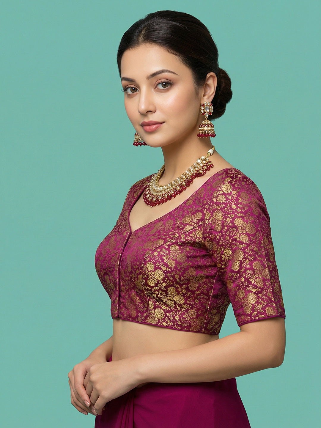 Woven Magenta Design Blouse
