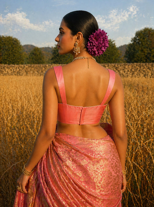 Solid Tafeta Pink Saree Blouse