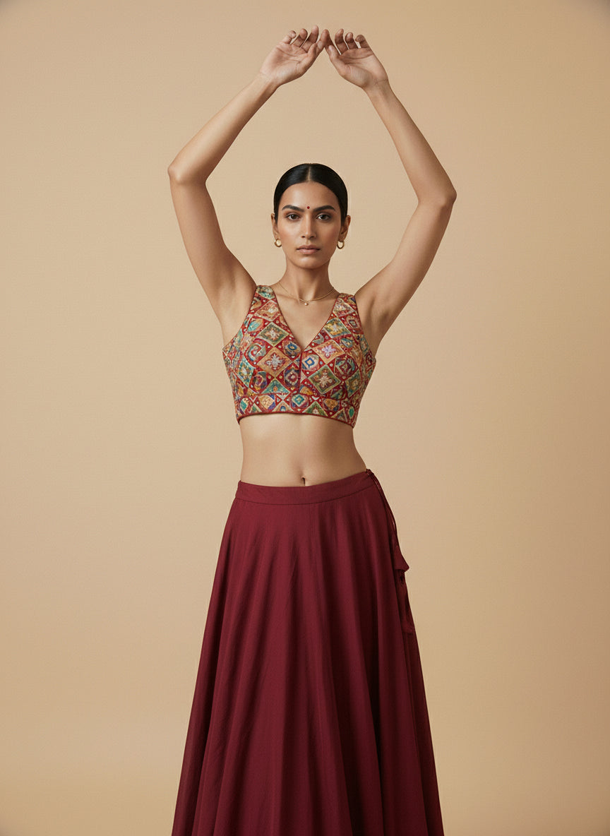 Viraasat Red Embroidered Designer Saree Blouse