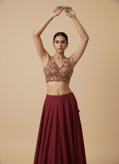 Viraasat Red Embroidered Designer Saree Blouse