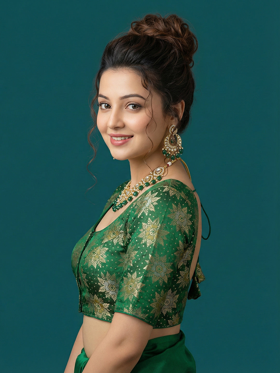 Satin Green Brocade Blouse