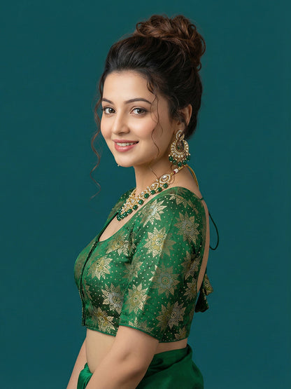 Satin Green Brocade Blouse