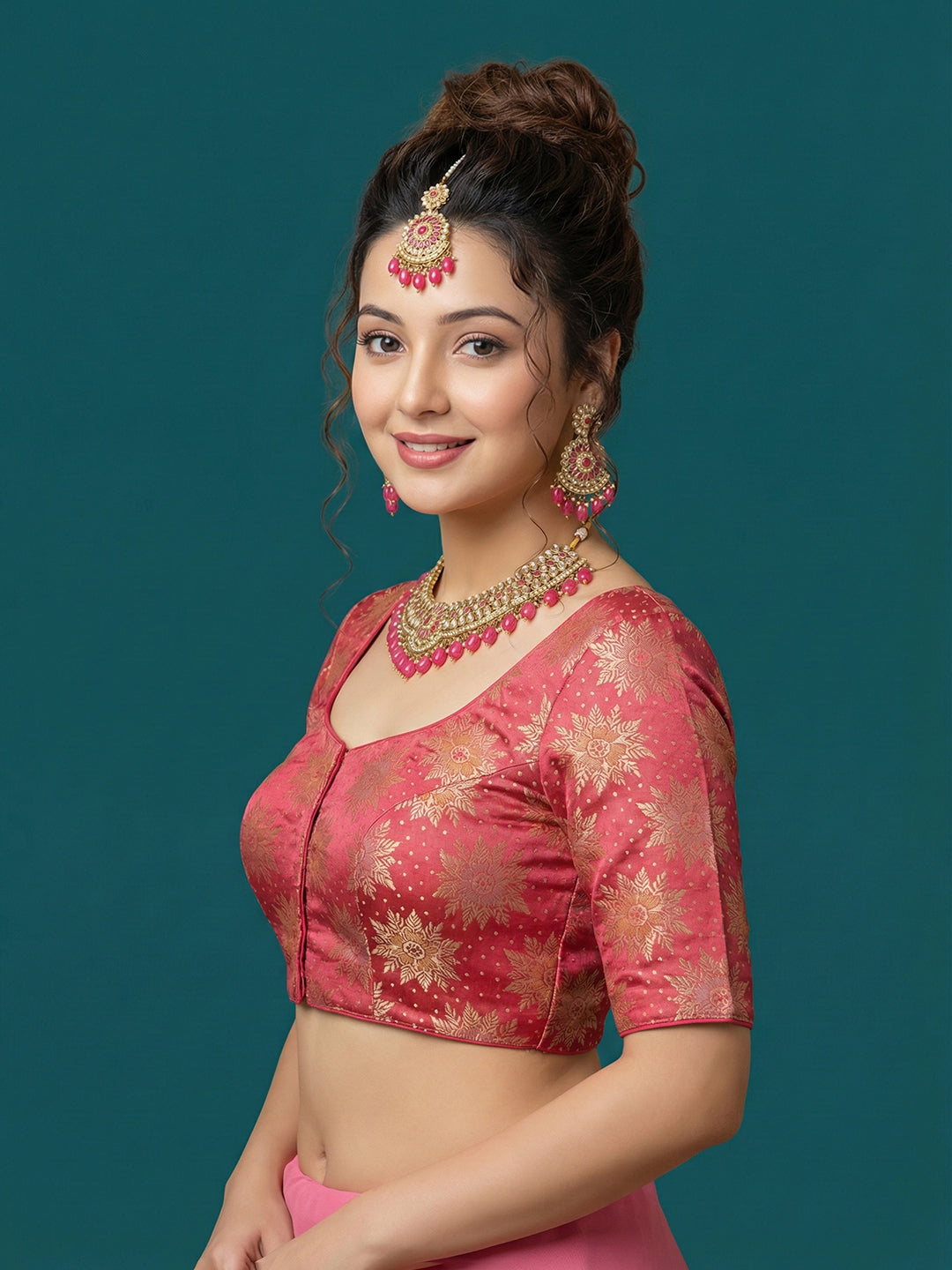 Satin Peach Brocade Blouse