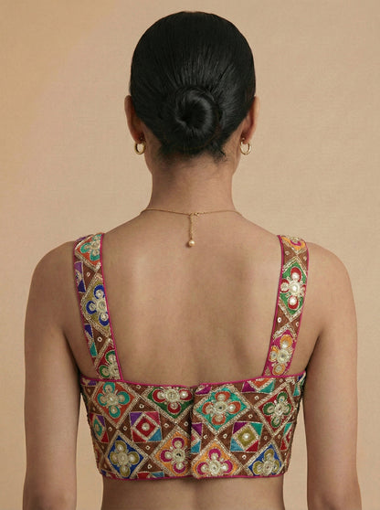 Viraasat Brown Embroidered Designer Saree Blouse