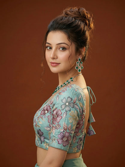 Silk Sea Green Saree Blouse
