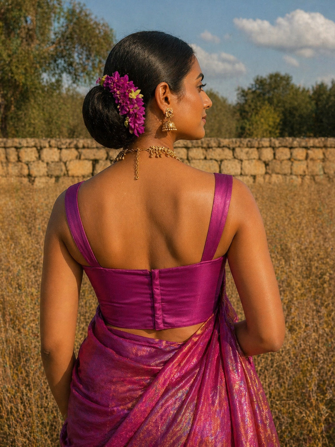 Solid Tafeta Magenta Saree Blouse