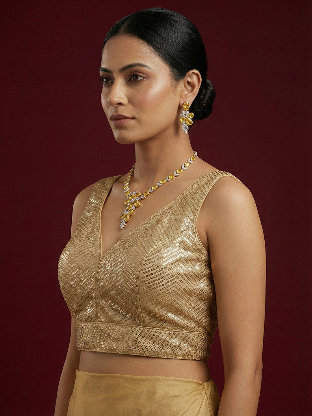 Embellished Gold Saree Blouse
