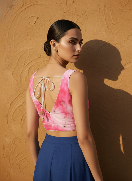 Tie-Dye Pink Embroidered Blouse