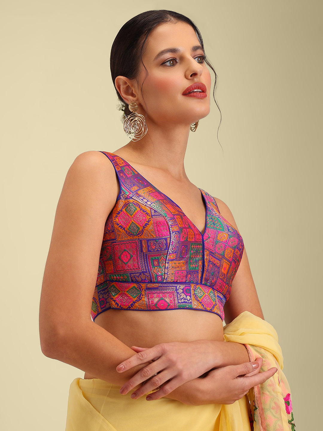 Woven Navy Blue Multi Colour Design Saree Blouse