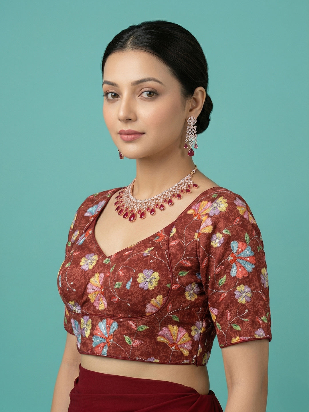 Silk Maroon Saree Blouse