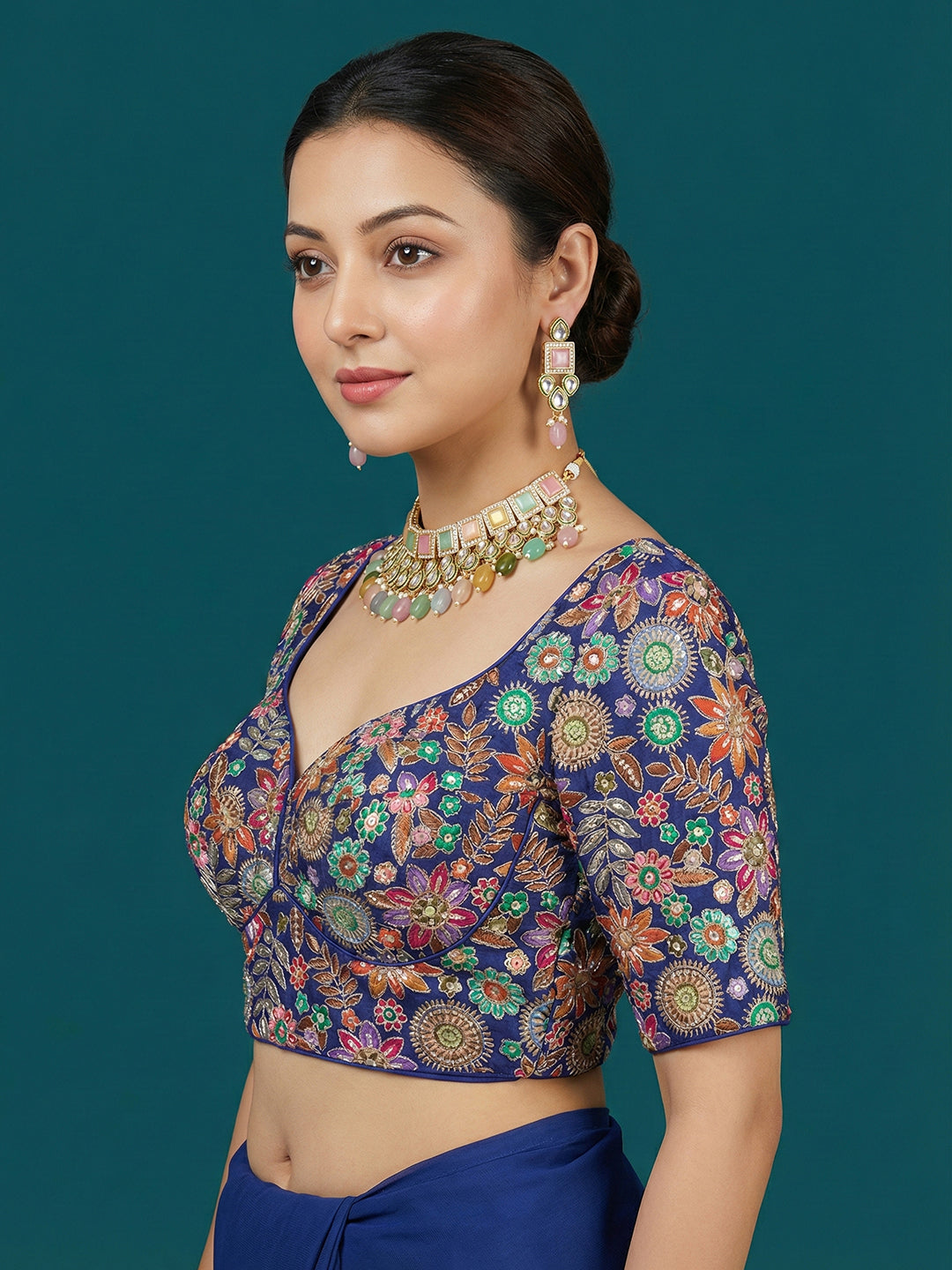 Embroidered Blue Saree Blouse