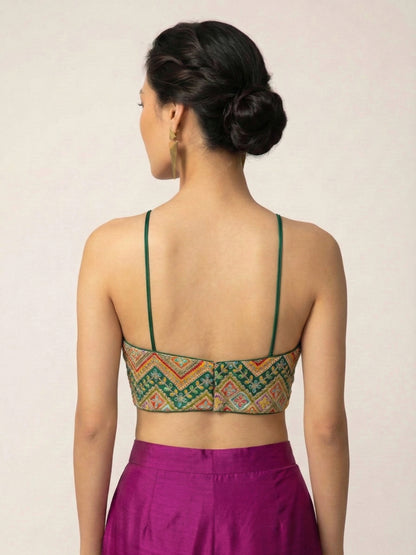 Embroidered Bottle Green Saree Blouse