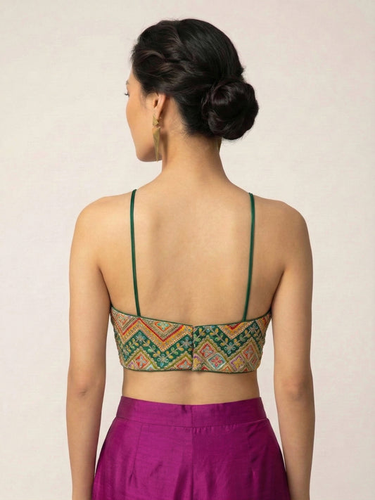 Embroidered Bottle Green Saree Blouse