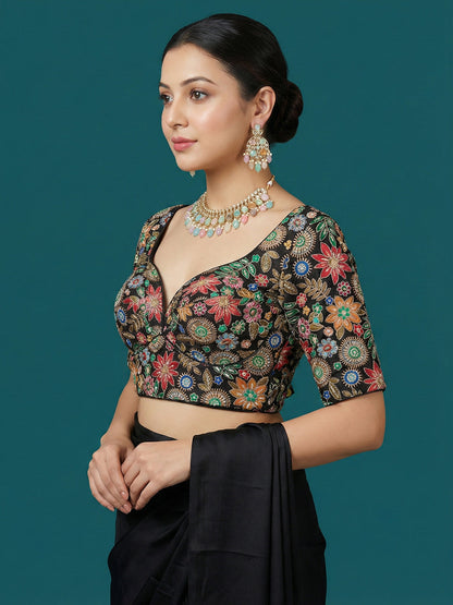 Embroidered Black Saree Blouse