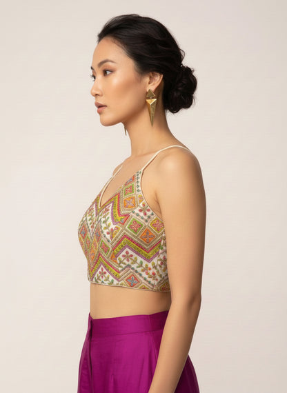 Embroidered White Saree Blouse