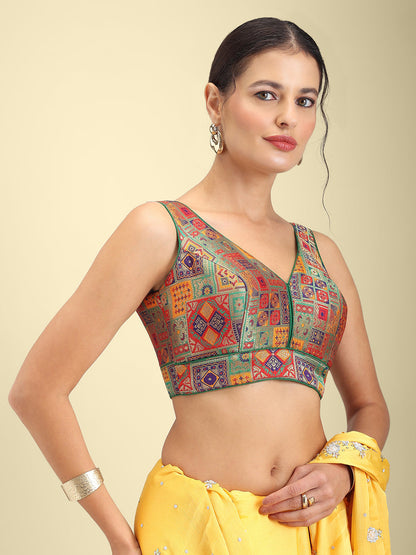 Woven Green Multi Colour Design Saree Blouse