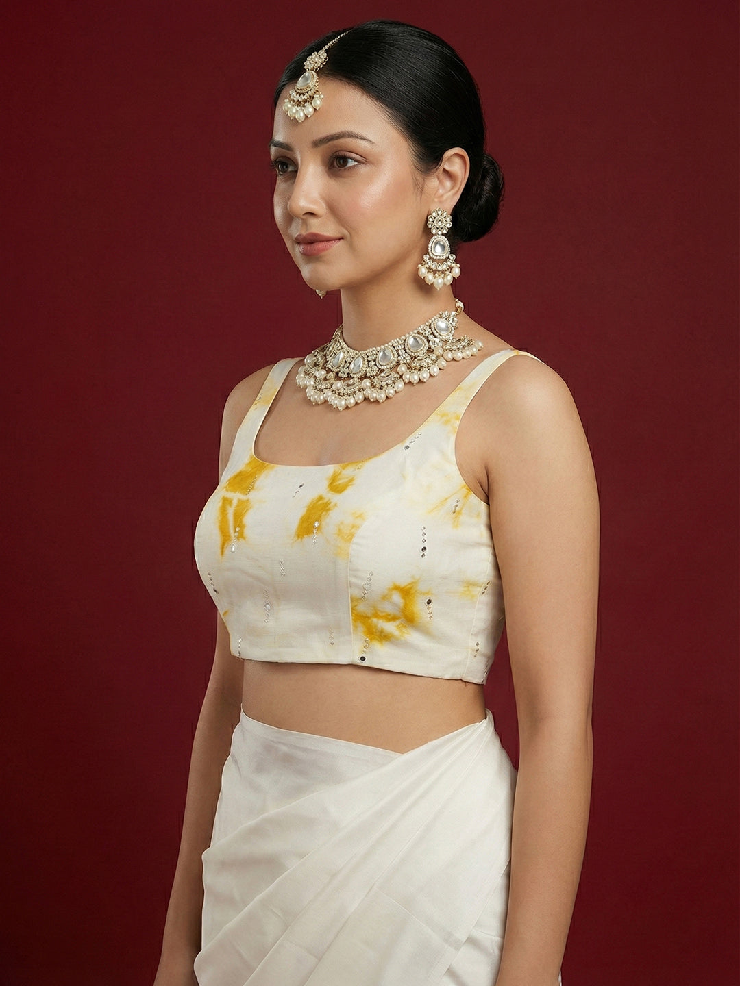 Tie-Dye Yellow Embroidered Saree Blouse