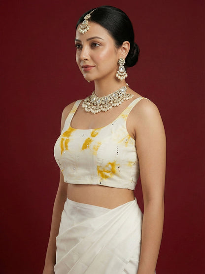 Tie-Dye Yellow Embroidered Saree Blouse