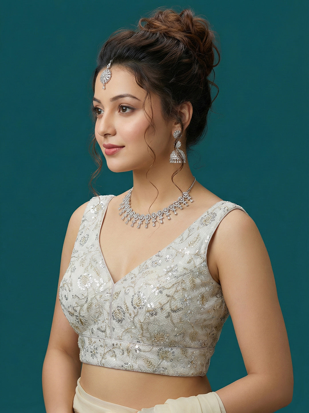 Designer Silver Embroidered Blouse