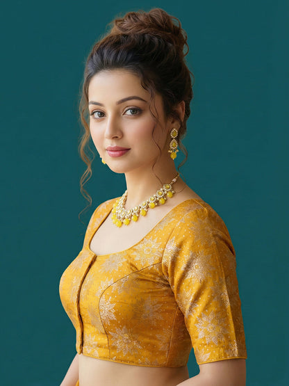 Satin Mustard Brocade Blouse