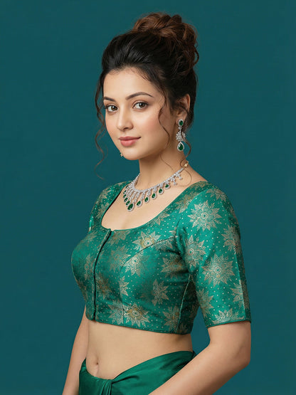 Satin Emerald Green Brocade Blouse