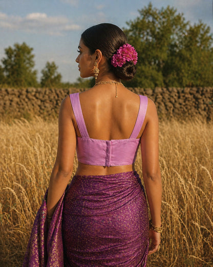 Solid Tafeta Lavender Saree Blouse