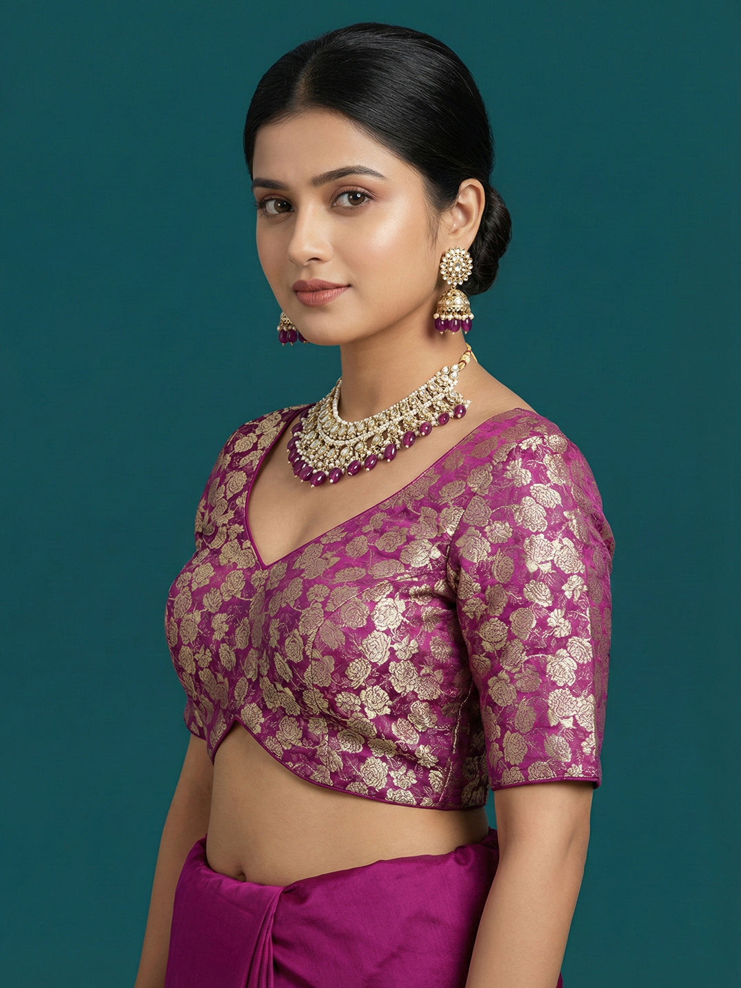 Woven Magenta Design Blouse