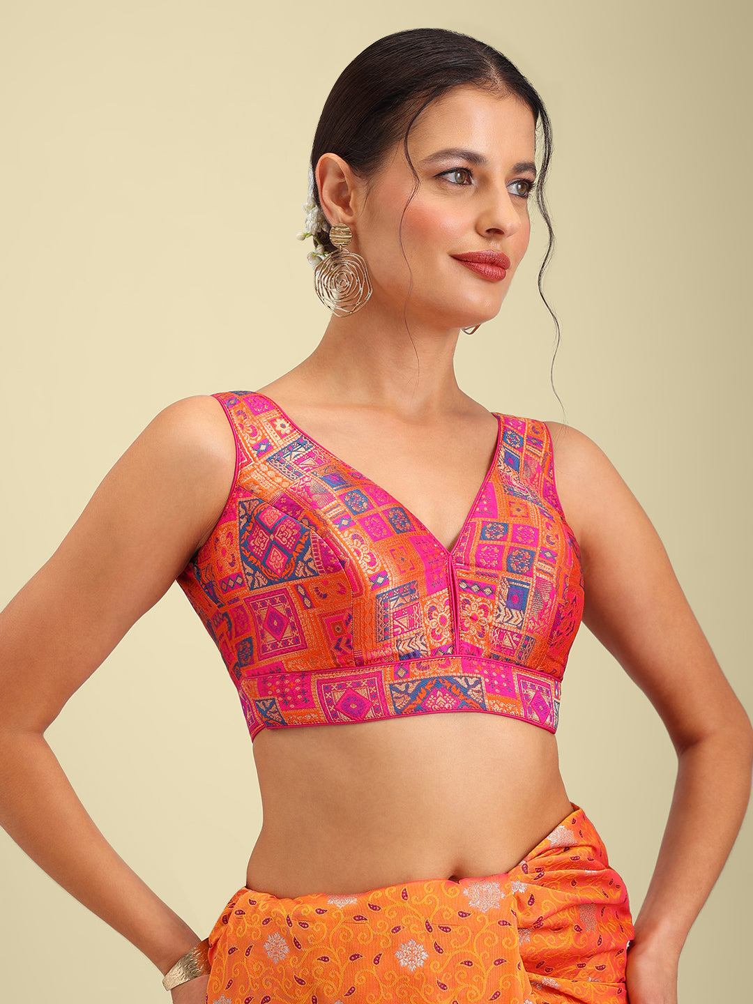 Woven Light Pink Multi Colour Design Saree Blouse