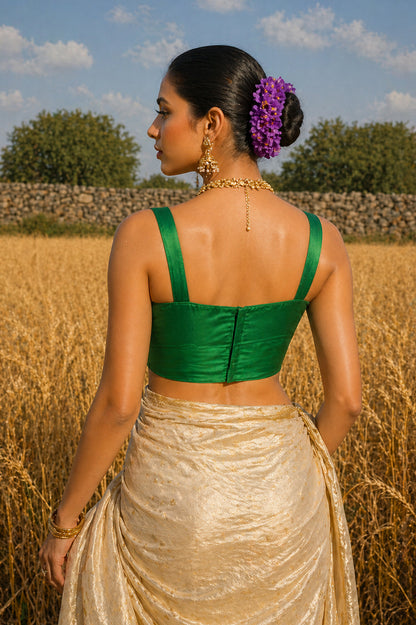 Solid Tafeta Green Saree Blouse