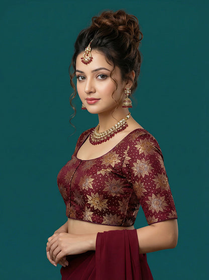 Satin Dark Maroon Brocade Blouse