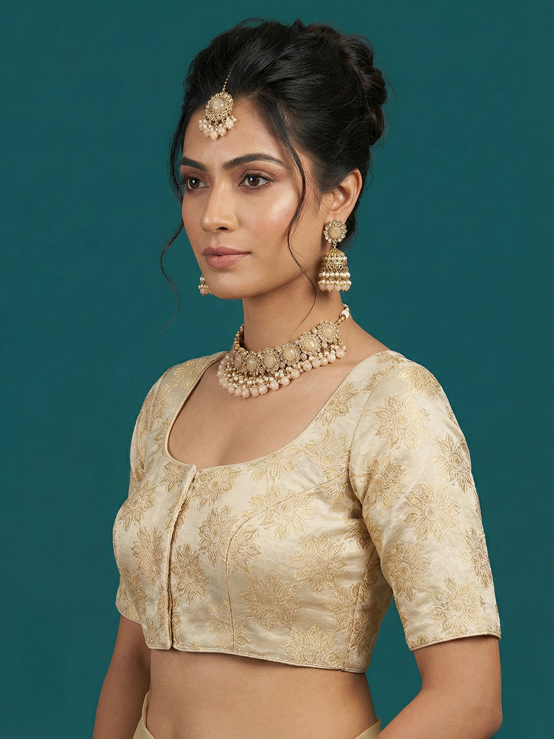 Satin Cream Brocade Blouse