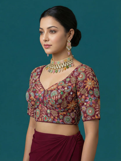 Embroidered Purple Saree Blouse