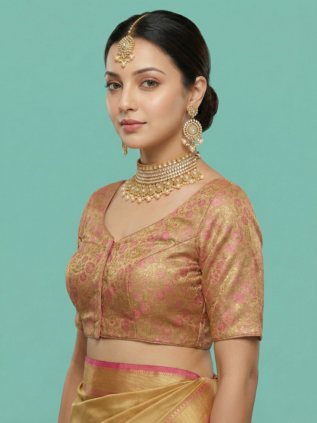 Woven Gold Design Blouse