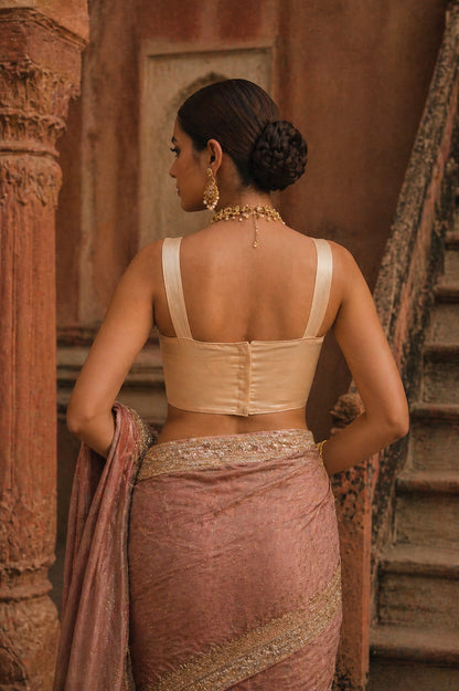 Solid Tafeta Cream Saree Blouse