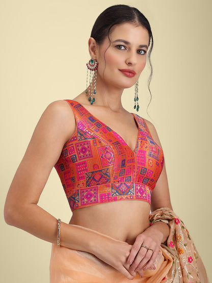 Woven Rani Multi Colour Design Saree Blouse