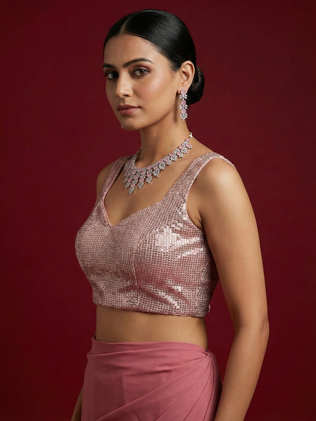 Embellished Pink Saree Blouse