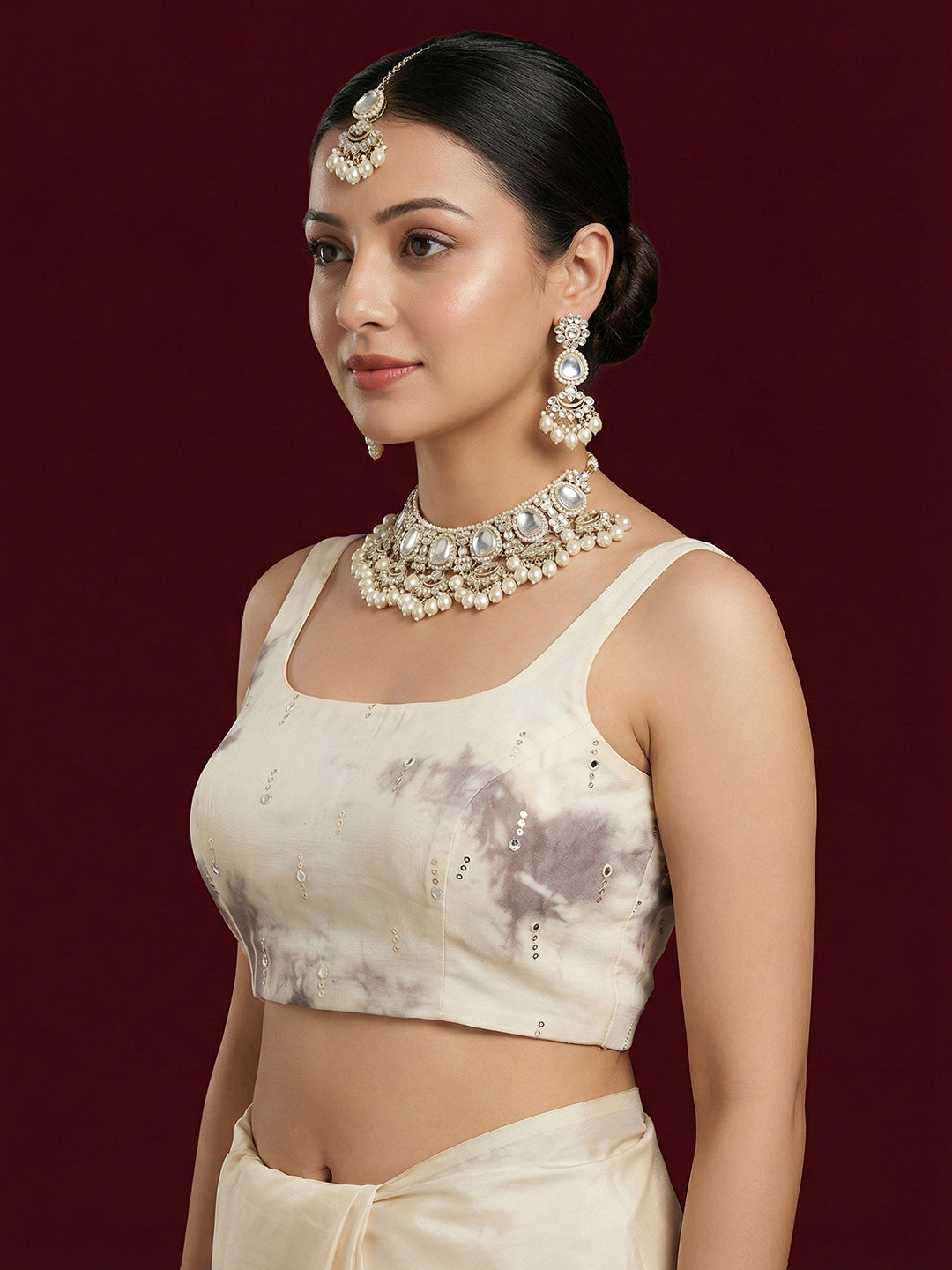 Tie-Dye Grey Embroidered Saree Blouse
