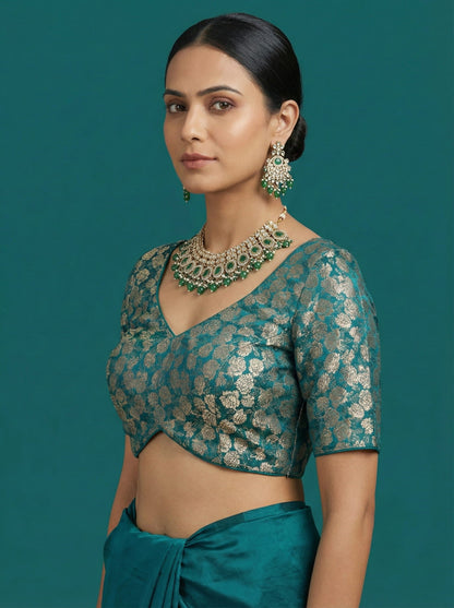 Woven Teal Design Blouse