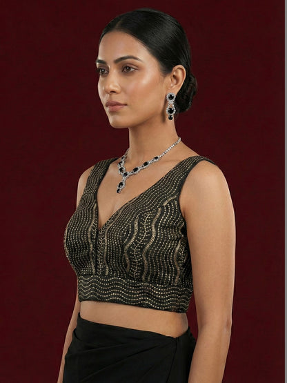 Satin Black Embroidered Blouse