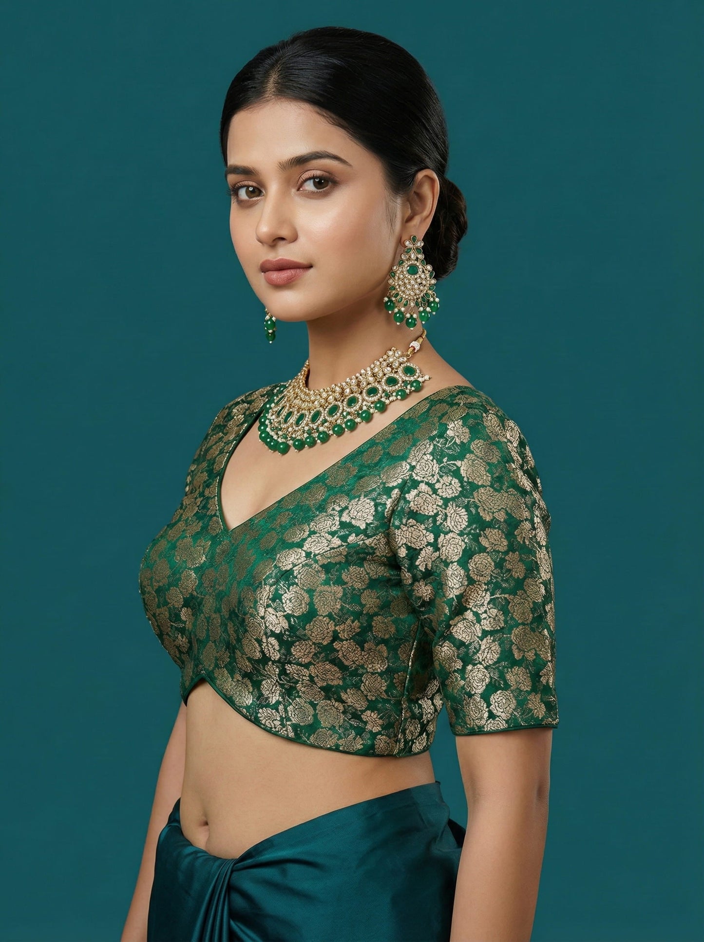Woven Green Design Blouse