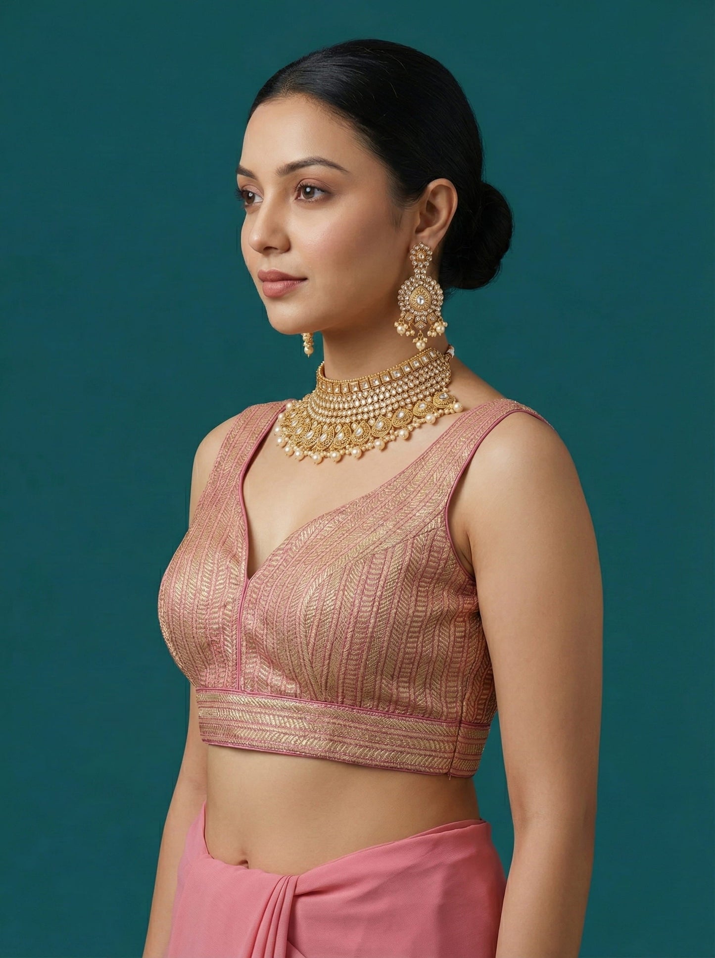 Woven Pink Design Blouse