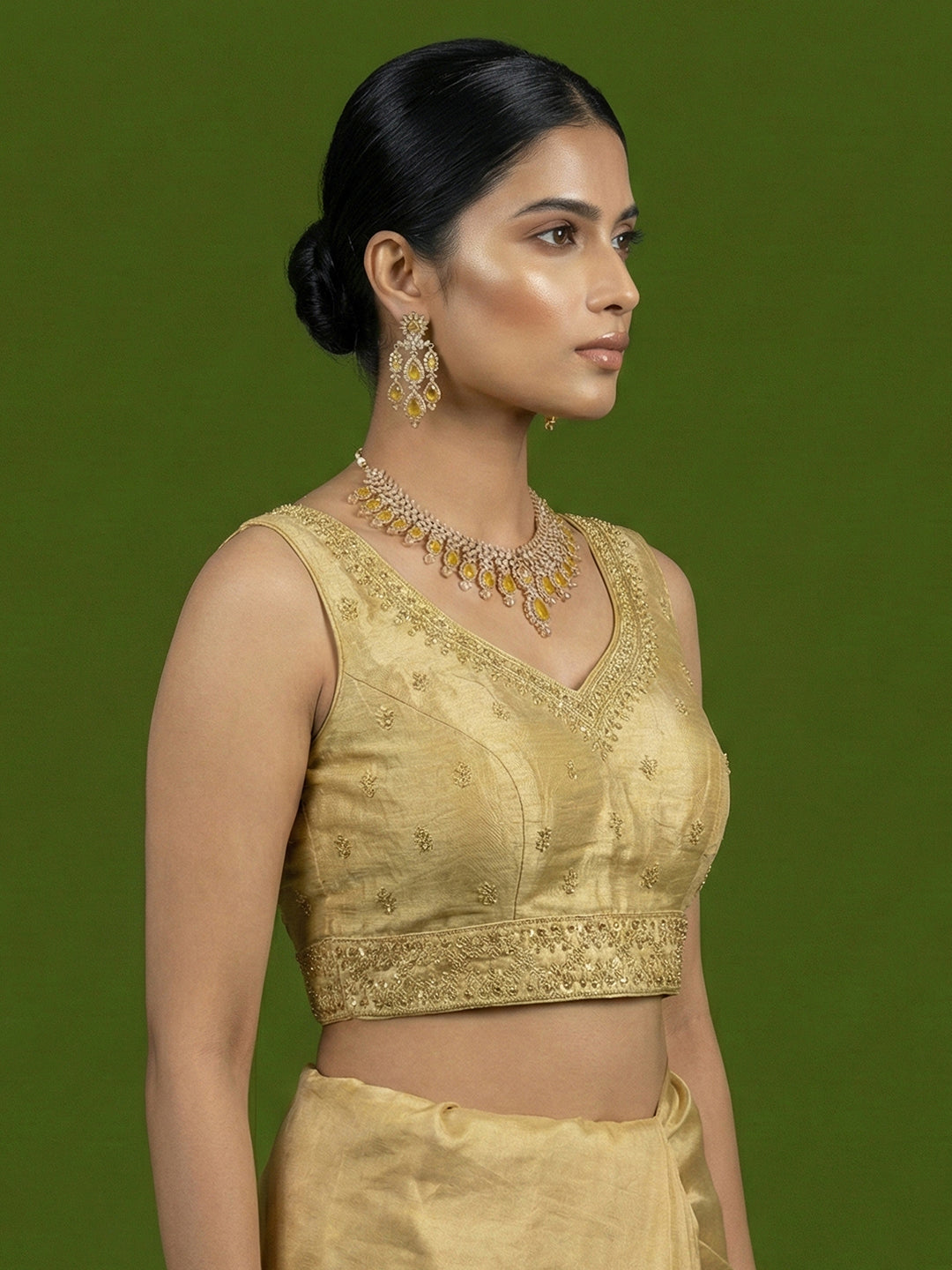 Silk Embroidered Gold Saree Blouse