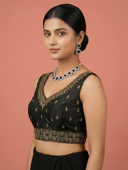 Silk Embroidered Black Saree Blouse