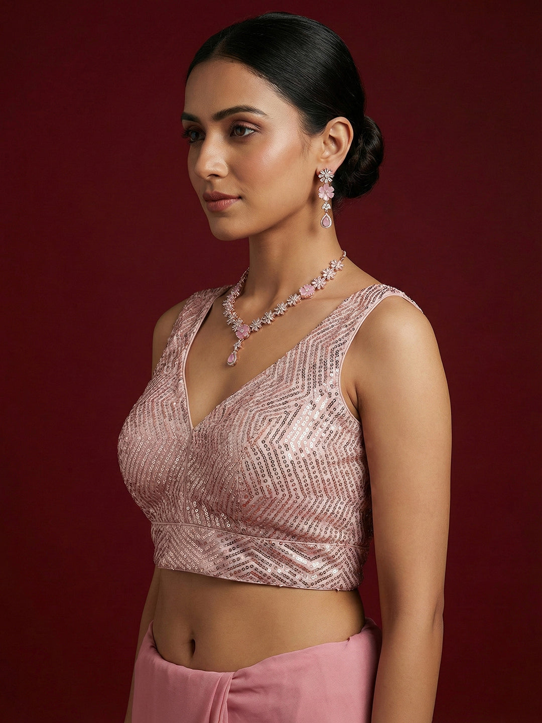 Embellished Pink Saree Blouse