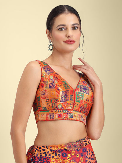 Woven Orange Multi Colour Design Saree Blouse